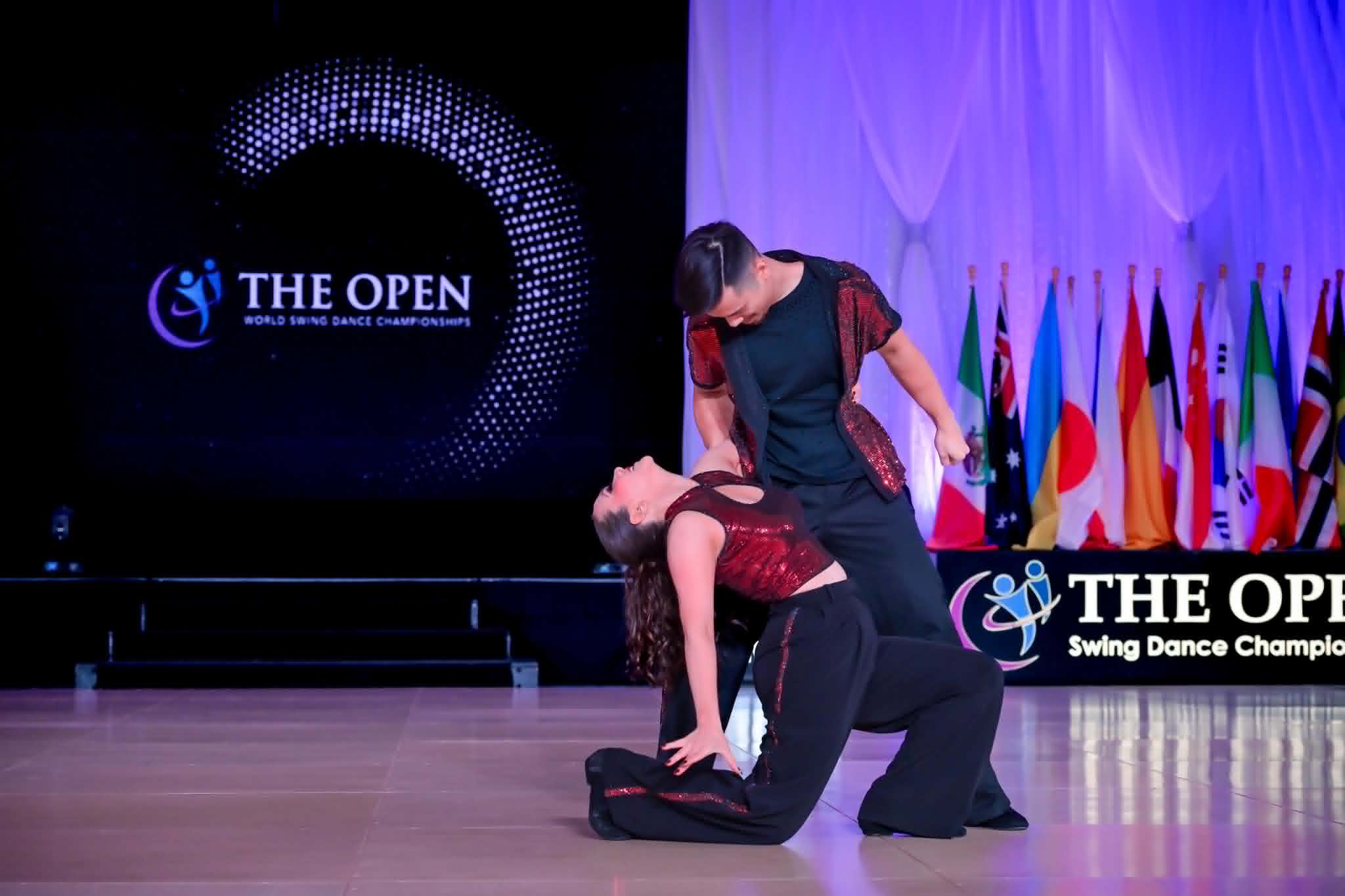 A dramatic dip on stage at The Open Swing Dance Championships
